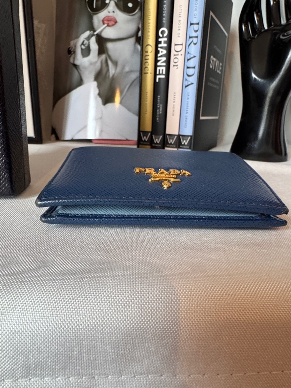 Prada Navy Saffiano Multicolor Leather Bifold Wallet with Gold Logo - Picture 6 of 14